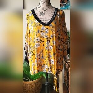 Democracy Yellow Floral Tunic with Black Trim